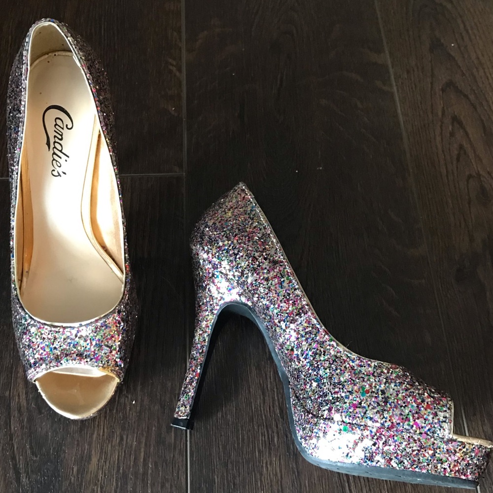 Candies Rainbow Glitter Platform Heels